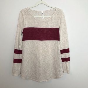 Vanilla Bay burgundy/cream stripe long sleeve top